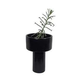 Vintage Mid-Century Black Ikebana Pedestal Vase Ceramic Modernist 
minimalist